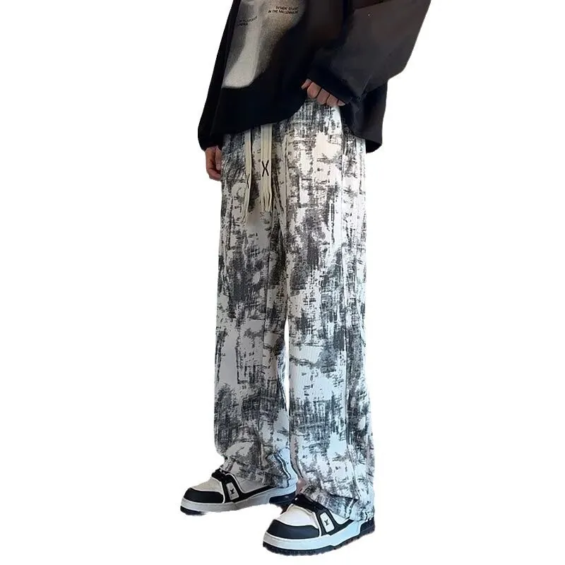 Men's American Tie-Dye Casual Pants - Autumn 2024 New Drawstring Wide Leg Loose Slimming Straight Sports Pants for Everyday Comfort and Style thumbnail 5