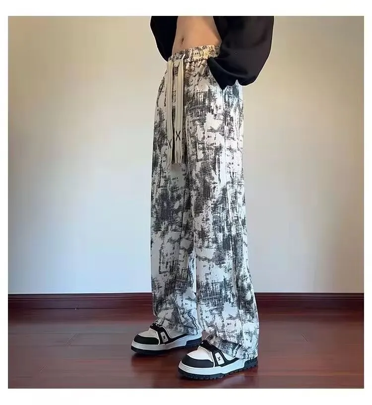 Men's American Tie-Dye Casual Pants - Autumn 2024 New Drawstring Wide Leg Loose Slimming Straight Sports Pants for Everyday Comfort and Style showcase 8