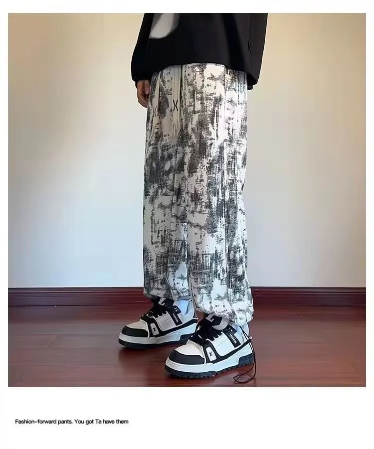 Men's American Tie-Dye Casual Pants - Autumn 2024 New Drawstring Wide Leg Loose Slimming Straight Sports Pants for Everyday Comfort and Style showcase 9