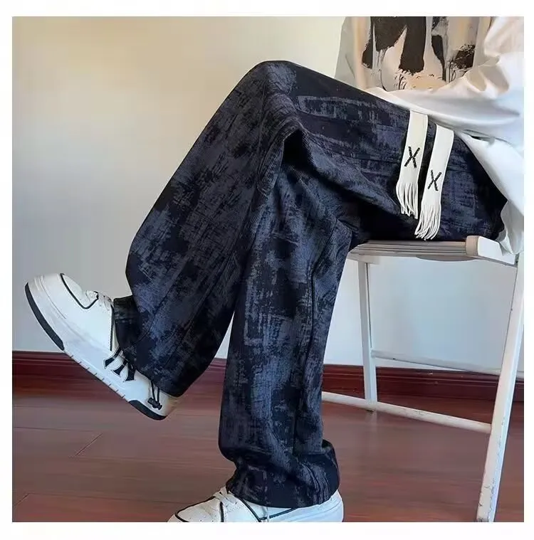 Men's American Tie-Dye Casual Pants - Autumn 2024 New Drawstring Wide Leg Loose Slimming Straight Sports Pants for Everyday Comfort and Style showcase 10