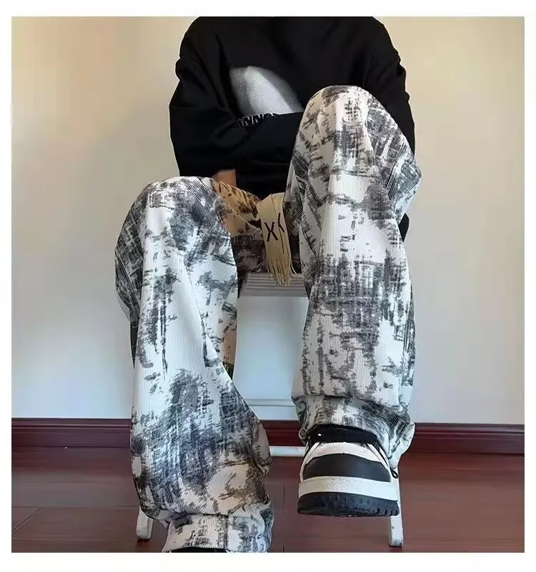 Men's American Tie-Dye Casual Pants - Autumn 2024 New Drawstring Wide Leg Loose Slimming Straight Sports Pants for Everyday Comfort and Style showcase 6