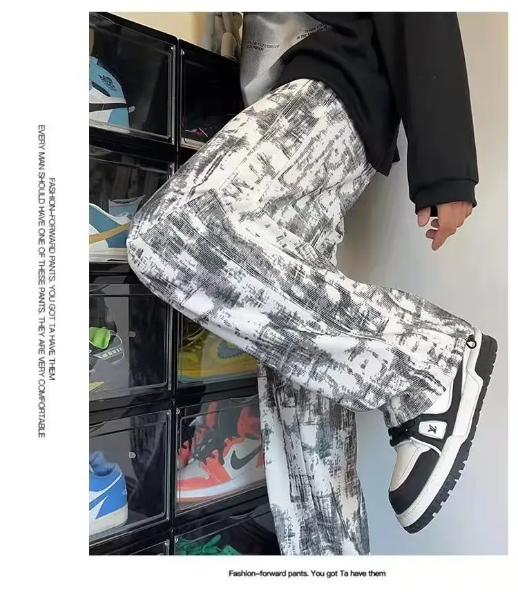Men's American Tie-Dye Casual Pants - Autumn 2024 New Drawstring Wide Leg Loose Slimming Straight Sports Pants for Everyday Comfort and Style showcase 12
