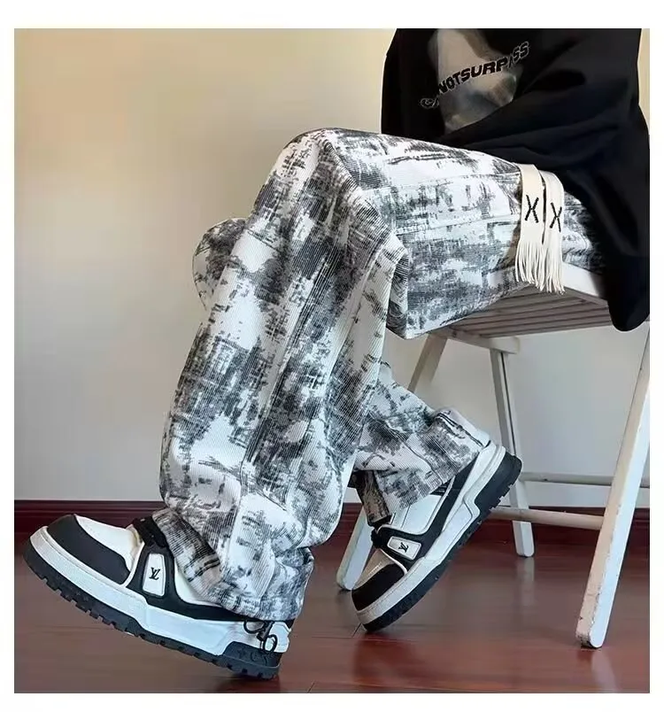 Men's American Tie-Dye Casual Pants - Autumn 2024 New Drawstring Wide Leg Loose Slimming Straight Sports Pants for Everyday Comfort and Style showcase 7