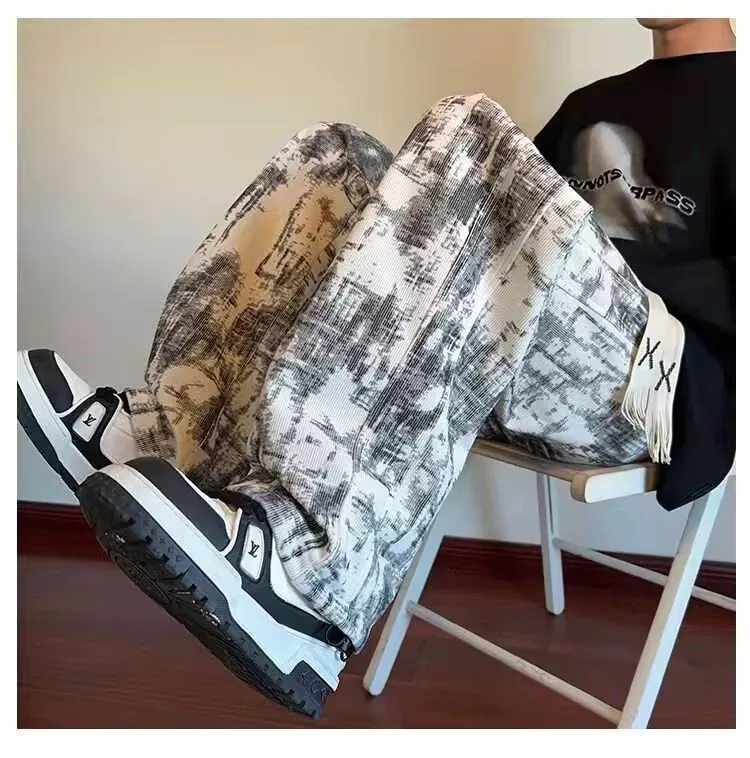 Men's American Tie-Dye Casual Pants - Autumn 2024 New Drawstring Wide Leg Loose Slimming Straight Sports Pants for Everyday Comfort and Style showcase 3