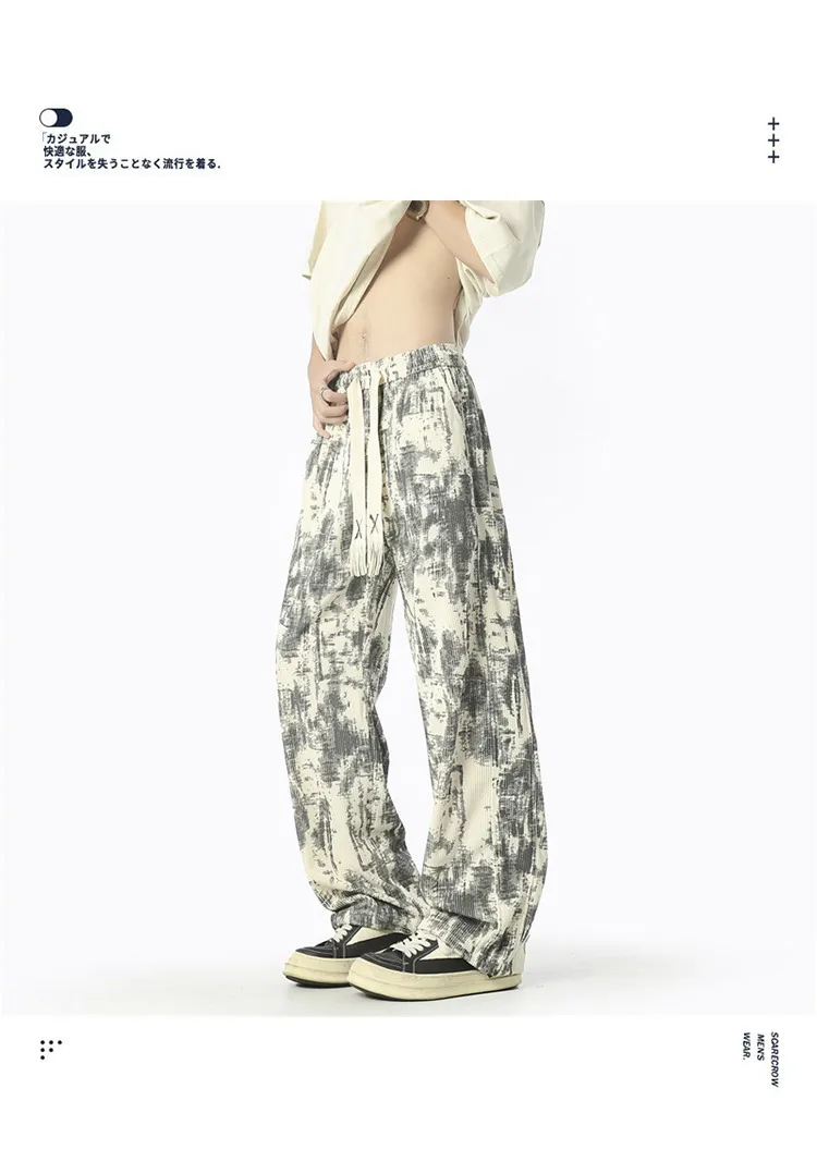 Men's Retro Tie-Dye Wide-Leg Casual Pants - Unisex Loose Fit Trendy Brand Trousers for Streetwear showcase 6