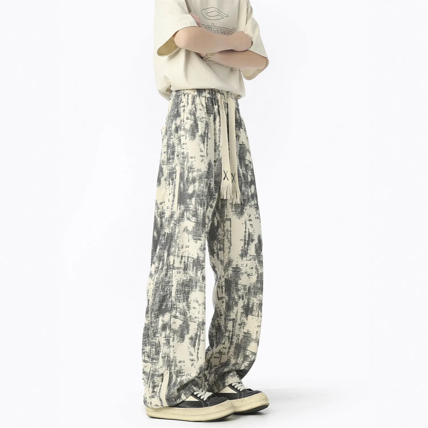 Men's Retro Tie-Dye Wide-Leg Casual Pants - Unisex Loose Fit Trendy Brand Trousers for Streetwear thumbnail 3
