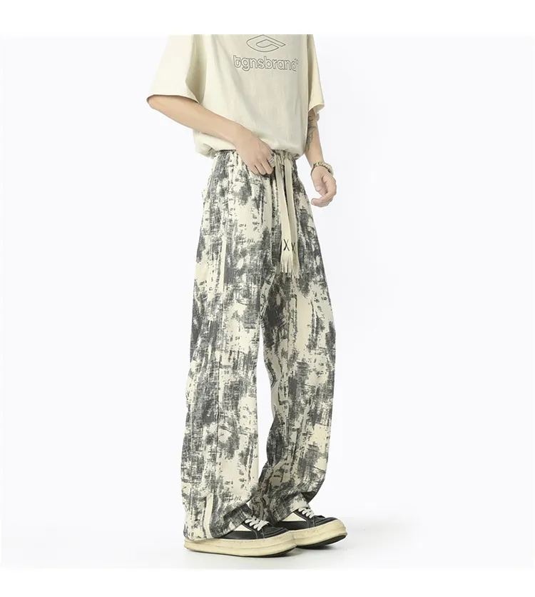 Men's Retro Tie-Dye Wide-Leg Casual Pants - Unisex Loose Fit Trendy Brand Trousers for Streetwear showcase 9