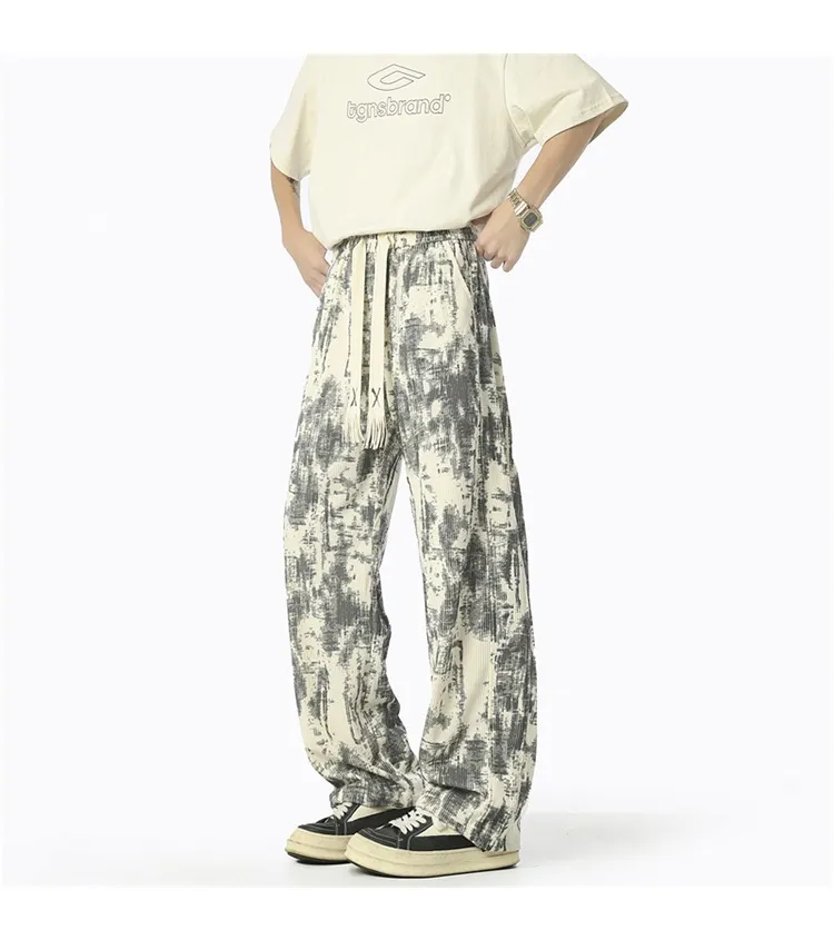 Men's Retro Tie-Dye Wide-Leg Casual Pants - Unisex Loose Fit Trendy Brand Trousers for Streetwear showcase 8