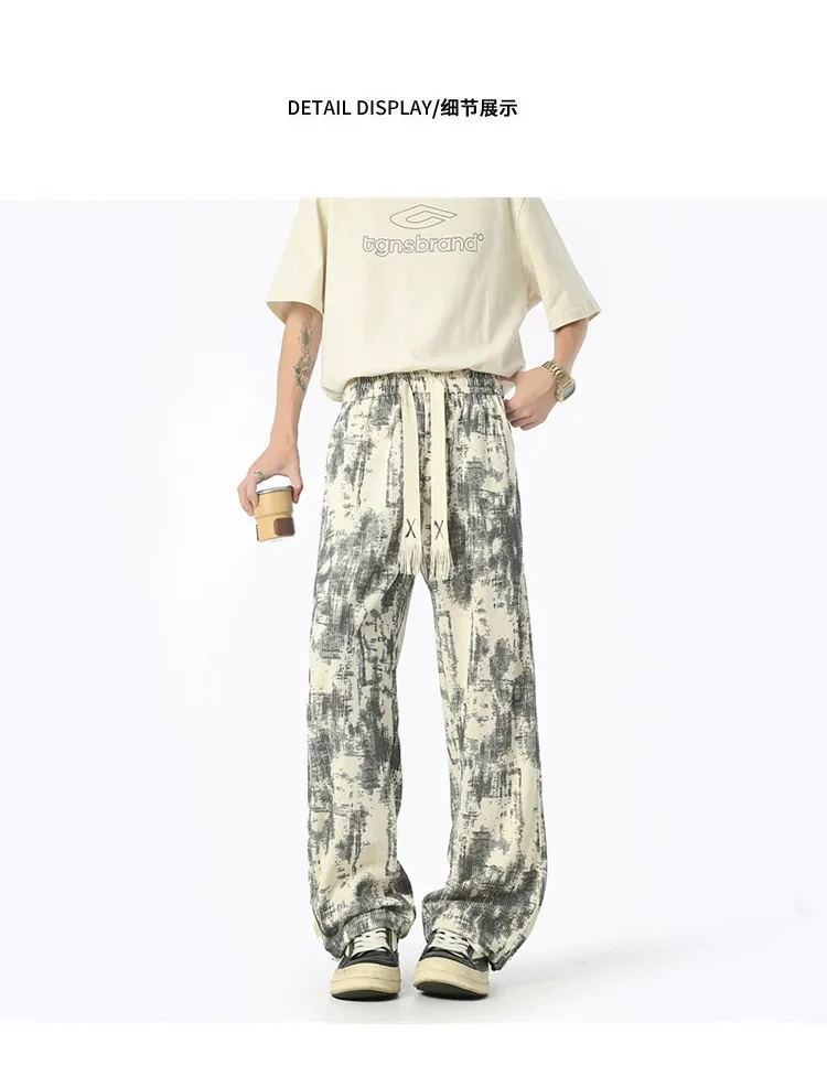 Men's Retro Tie-Dye Wide-Leg Casual Pants - Unisex Loose Fit Trendy Brand Trousers for Streetwear showcase 3