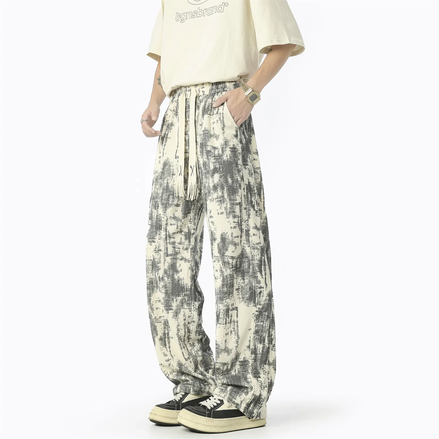 Men's Retro Tie-Dye Wide-Leg Casual Pants - Unisex Loose Fit Trendy Brand Trousers for Streetwear thumbnail 7