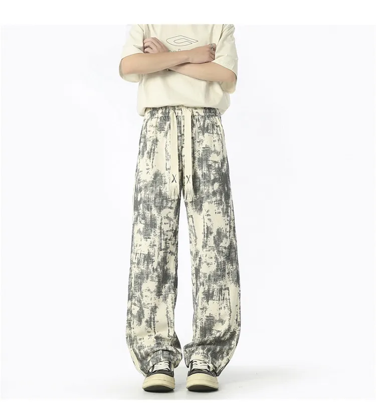 Men's Retro Tie-Dye Wide-Leg Casual Pants - Unisex Loose Fit Trendy Brand Trousers for Streetwear showcase 7
