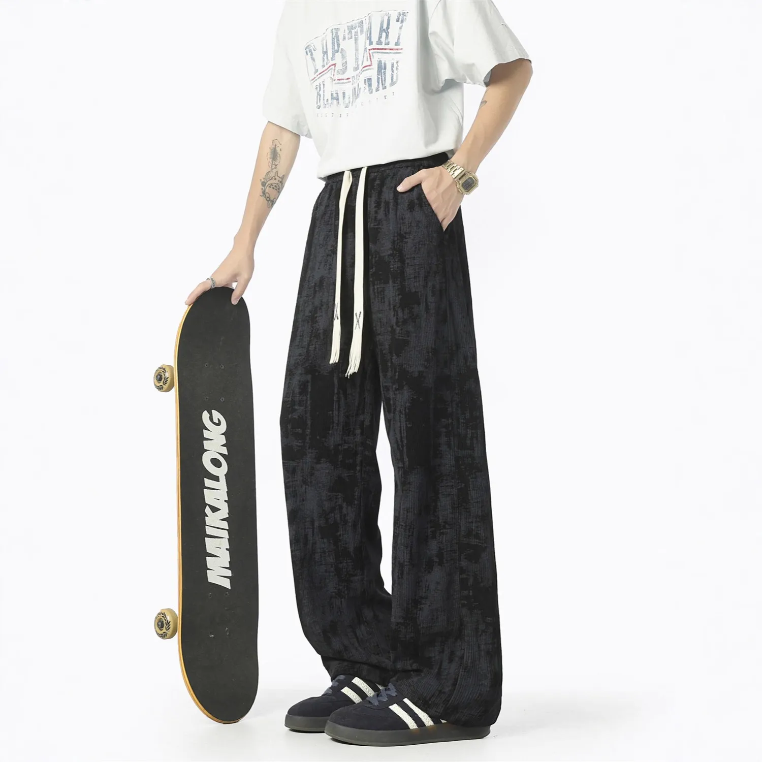 Men's Retro Tie-Dye Wide-Leg Casual Pants - Unisex Loose Fit Trendy Brand Trousers for Streetwear thumbnail 2