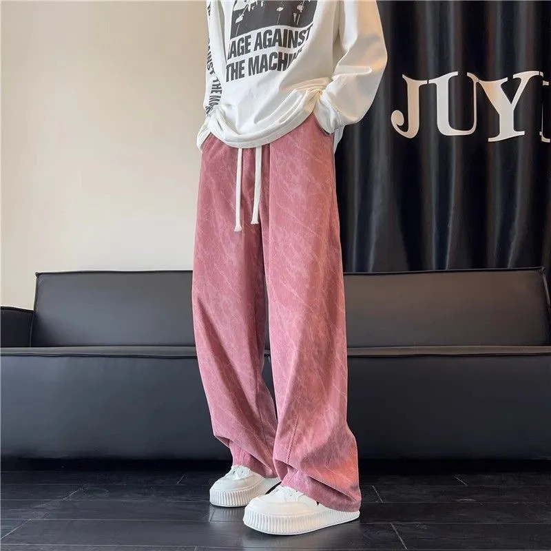 Men's Autumn Tie-Dye Corduroy Pants: Loose Fit Wide-Leg Trousers, Trendy American Brand Style, Casual Sports Wear for Daily Comfort thumbnail 1