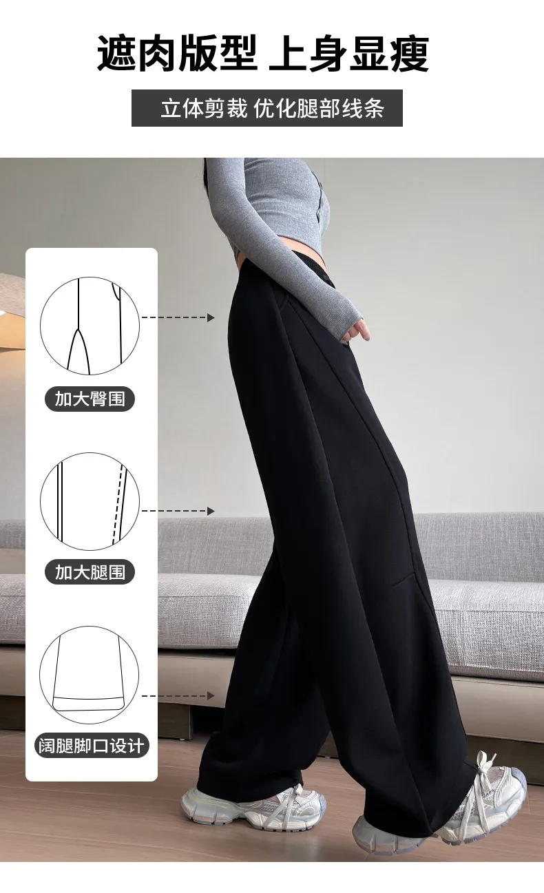 Plus Size Women's Wide-Leg Pants - High-Waisted Loose Fit Slimming Straight-Leg Sports Sweatpants for Chubby Girls, New Autumn Style showcase 8