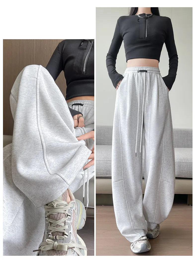 Plus Size Women's Wide-Leg Pants - High-Waisted Loose Fit Slimming Straight-Leg Sports Sweatpants for Chubby Girls, New Autumn Style showcase 15