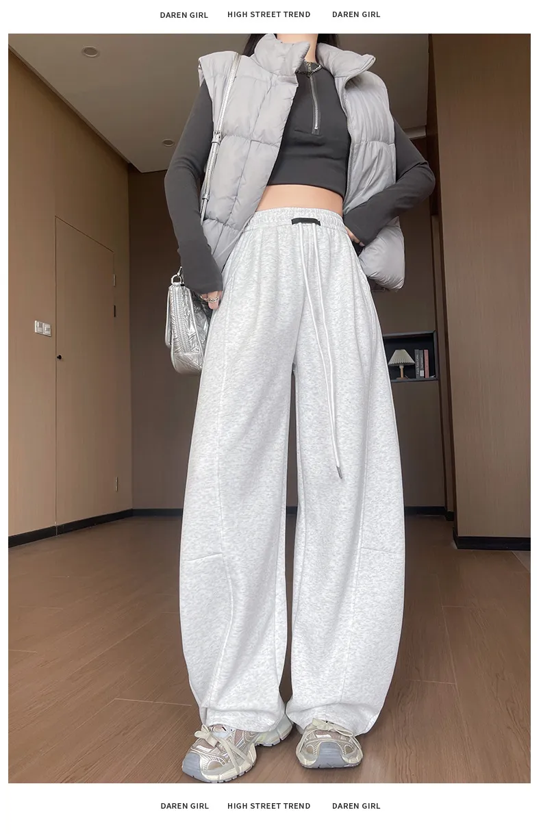 Plus Size Women's Wide-Leg Pants - High-Waisted Loose Fit Slimming Straight-Leg Sports Sweatpants for Chubby Girls, New Autumn Style showcase 16