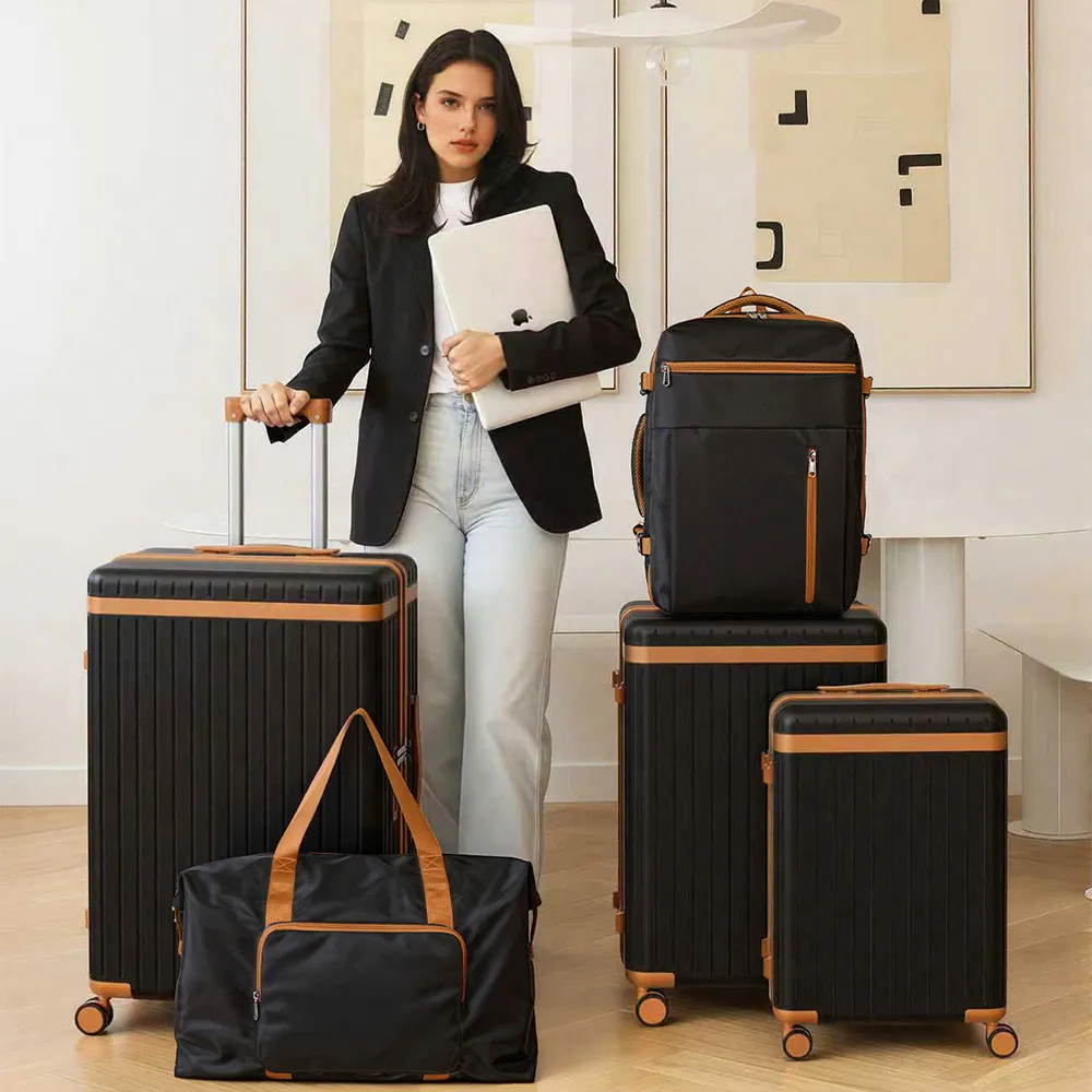 5-Piece Large Capacity Travel Luggage Set: Durable 28-Inch Anti-Scratch Suitcase with Matching Backpack, Ideal for International Travel and Business Trips thumbnail 2