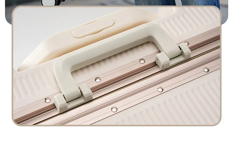 2025 New Aluminum Frame Luggage Suitcase for Men & Women, Student Boarding Case with Universal Wheels and Leather Accents, Durable Travel Luggage showcase 17