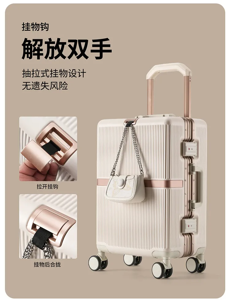2025 New Aluminum Frame Luggage Suitcase for Men & Women, Student Boarding Case with Universal Wheels and Leather Accents, Durable Travel Luggage showcase 18