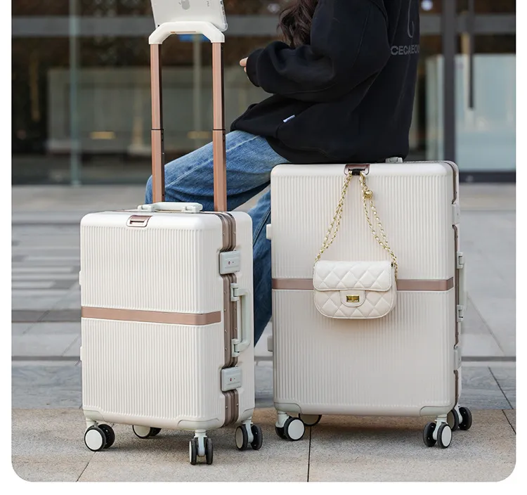 2025 New Aluminum Frame Luggage Suitcase for Men & Women, Student Boarding Case with Universal Wheels and Leather Accents, Durable Travel Luggage showcase 2