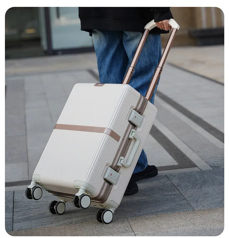 2025 New Aluminum Frame Luggage Suitcase for Men & Women, Student Boarding Case with Universal Wheels and Leather Accents, Durable Travel Luggage showcase 12