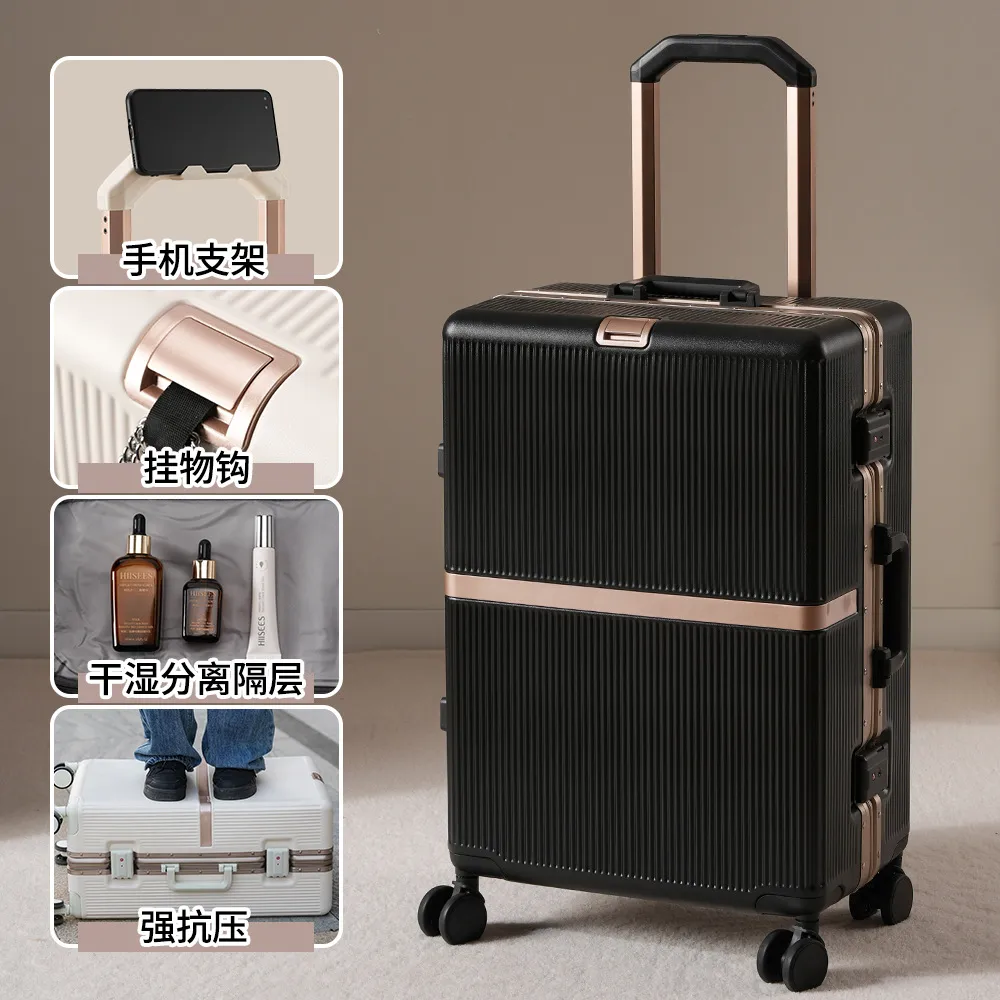 2025 New Aluminum Frame Luggage Suitcase for Men & Women, Student Boarding Case with Universal Wheels and Leather Accents, Durable Travel Luggage thumbnail 6