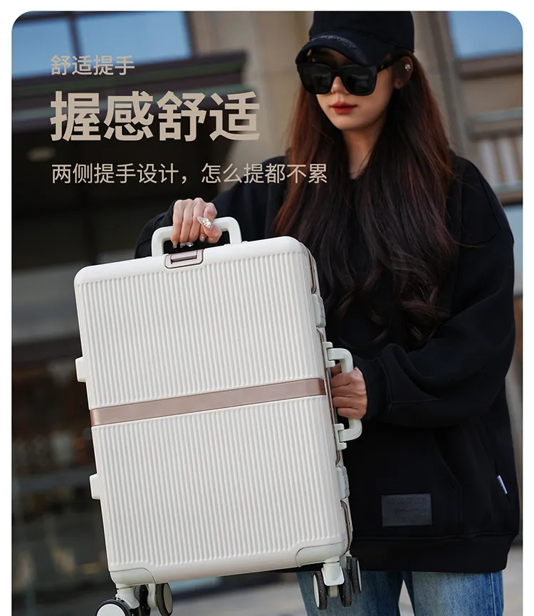 2025 New Aluminum Frame Luggage Suitcase for Men & Women, Student Boarding Case with Universal Wheels and Leather Accents, Durable Travel Luggage showcase 16