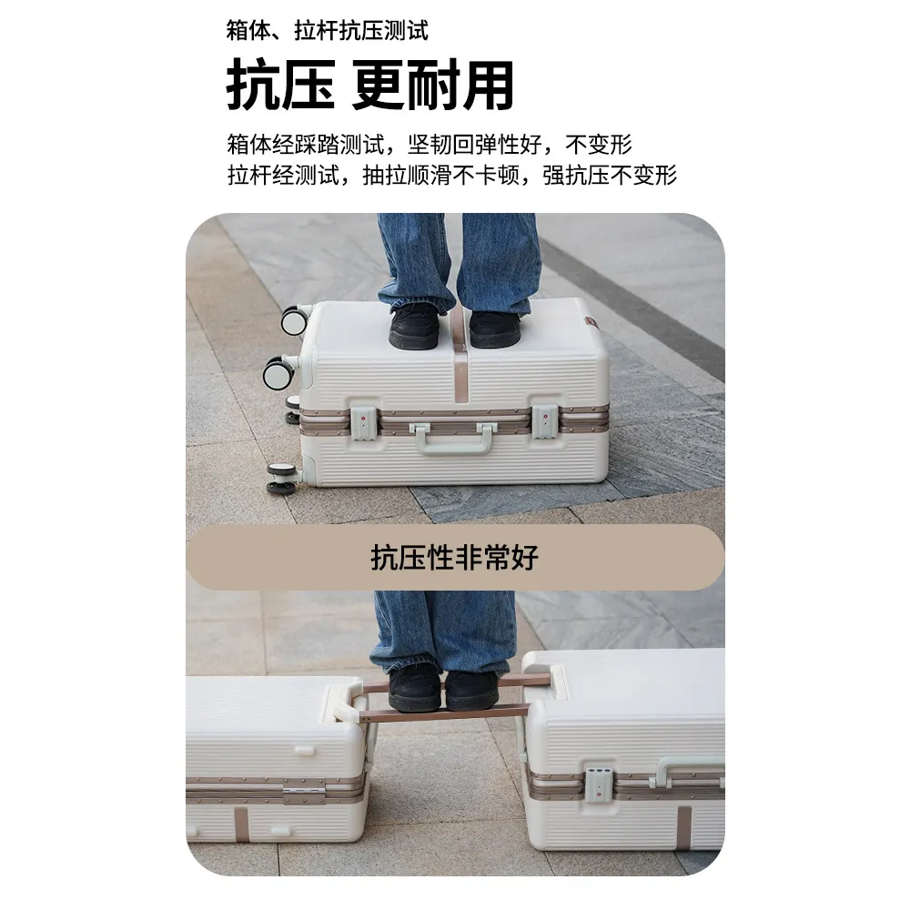2025 New Aluminum Frame Luggage Suitcase for Men & Women, Student Boarding Case with Universal Wheels and Leather Accents, Durable Travel Luggage thumbnail 3