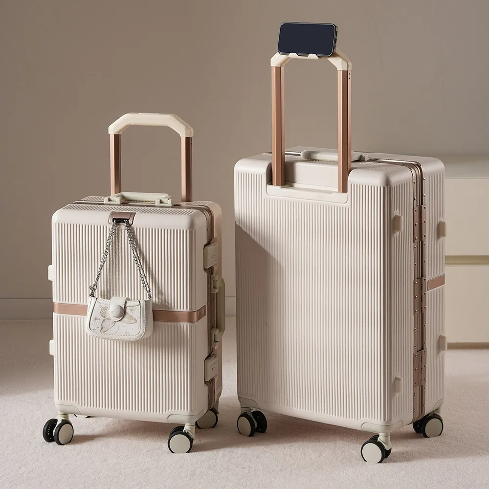 2025 New Aluminum Frame Luggage Suitcase for Men & Women, Student Boarding Case with Universal Wheels and Leather Accents, Durable Travel Luggage thumbnail 1