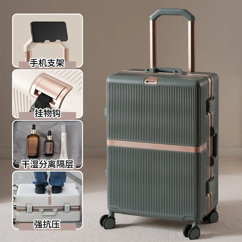 2025 New Aluminum Frame Luggage Suitcase for Men & Women, Student Boarding Case with Universal Wheels and Leather Accents, Durable Travel Luggage thumbnail 8