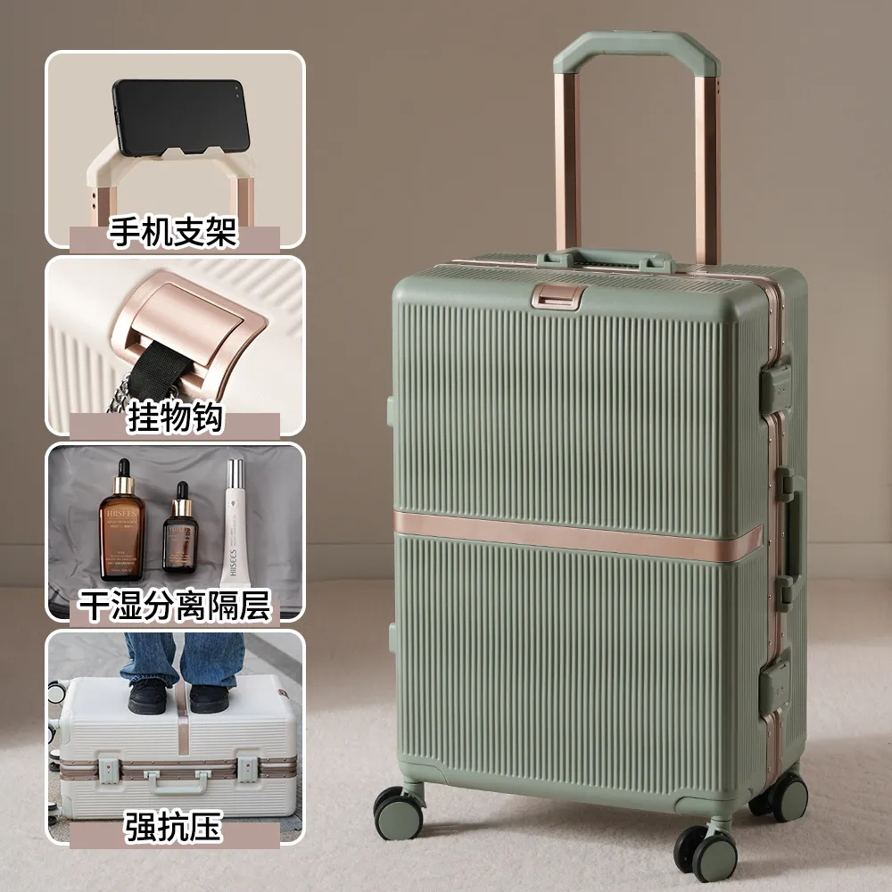 2025 New Aluminum Frame Luggage Suitcase for Men & Women, Student Boarding Case with Universal Wheels and Leather Accents, Durable Travel Luggage thumbnail 10