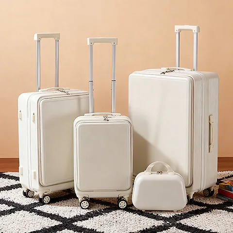 20-Inch Front-Opening Carry-On Travel Suitcase with Universal Wheels, 28-Inch Password-Protected Trolley Luggage for Women