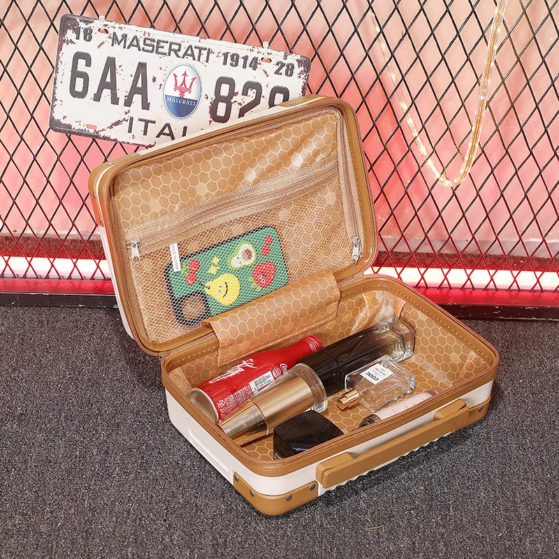 Retro 14-Inch Luggage Bag, Mini Cosmetic Case, Souvenir Gift Box with Password Lock, Travel Essential for Women thumbnail 4