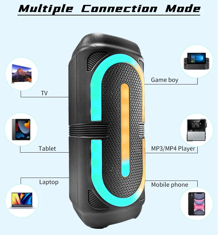 Dual 4-Inch RGB Wireless Bluetooth Outdoor Speaker with Microphone - Portable Stereo Sound System for Parties & Events, Wholesale Audio showcase 2
