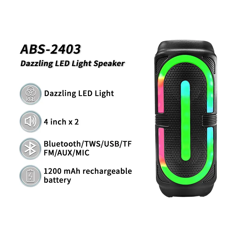 Dual 4-Inch RGB Wireless Bluetooth Outdoor Speaker with Microphone - Portable Stereo Sound System for Parties & Events, Wholesale Audio thumbnail 2