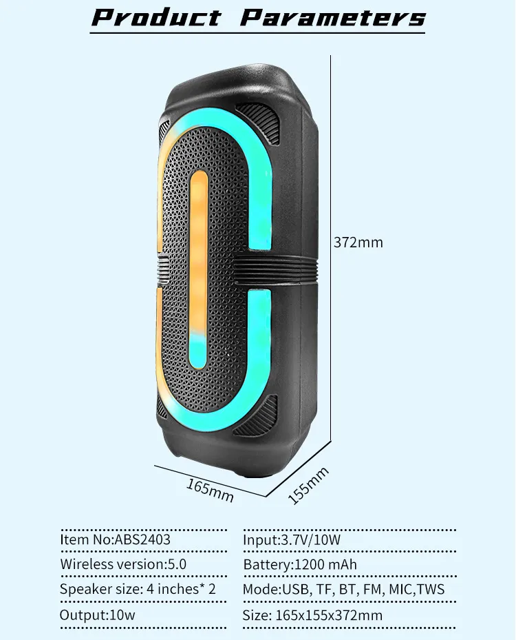 Dual 4-Inch RGB Wireless Bluetooth Outdoor Speaker with Microphone - Portable Stereo Sound System for Parties & Events, Wholesale Audio showcase 5