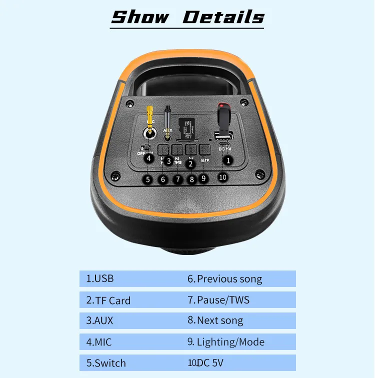 Dual 4-Inch RGB Wireless Bluetooth Outdoor Speaker with Microphone - Portable Stereo Sound System for Parties & Events, Wholesale Audio showcase 4