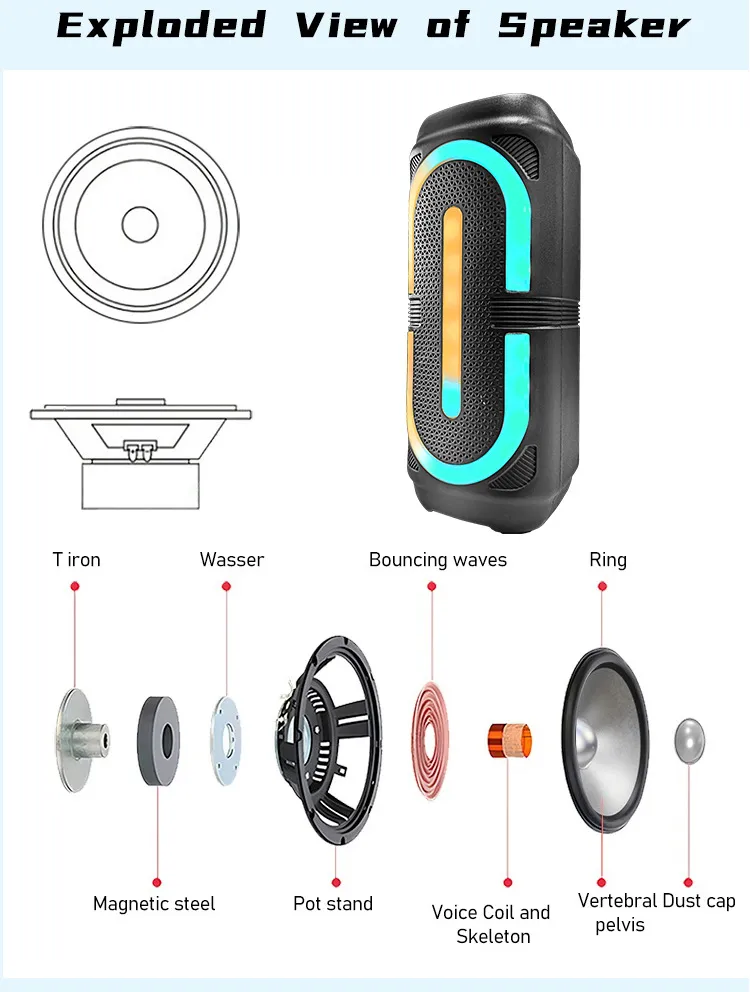 Dual 4-Inch RGB Wireless Bluetooth Outdoor Speaker with Microphone - Portable Stereo Sound System for Parties & Events, Wholesale Audio showcase 6