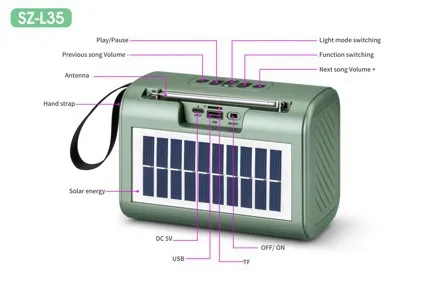 L35 Solar Bluetooth Speaker Portable Outdoor Wireless Subwoofer with Colorful Lights, High-Quality Bass Sound for Music Lovers thumbnail 5