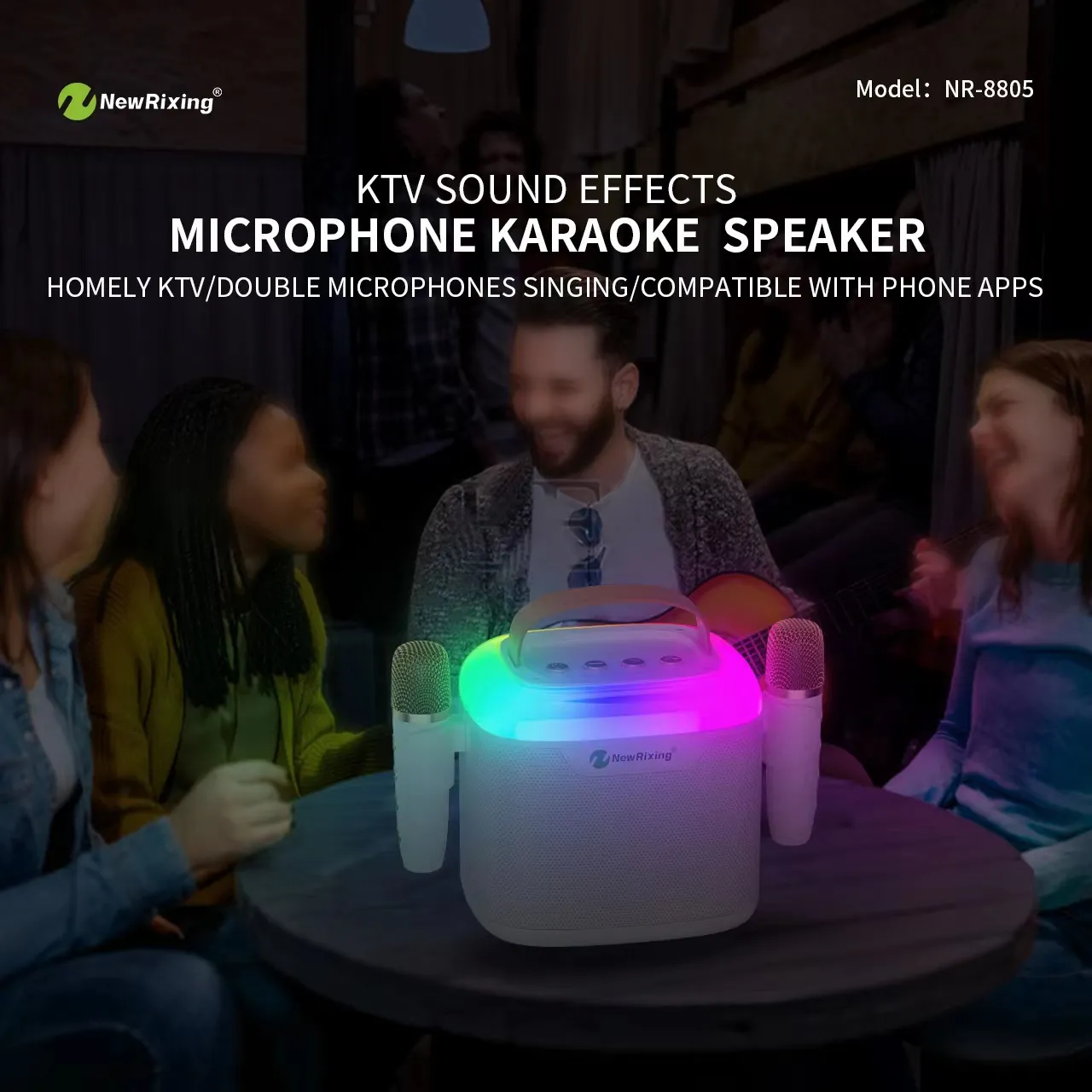 Portable Bluetooth Karaoke Speaker with Wireless Microphone - All-in-One Family KTV Audio System, Colorful LED Lights, Ideal for Parties and Home Entertainment thumbnail 3