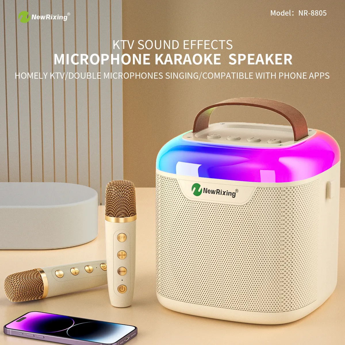 Portable Bluetooth Karaoke Speaker with Wireless Microphone - All-in-One Family KTV Audio System, Colorful LED Lights, Ideal for Parties and Home Entertainment showcase 3