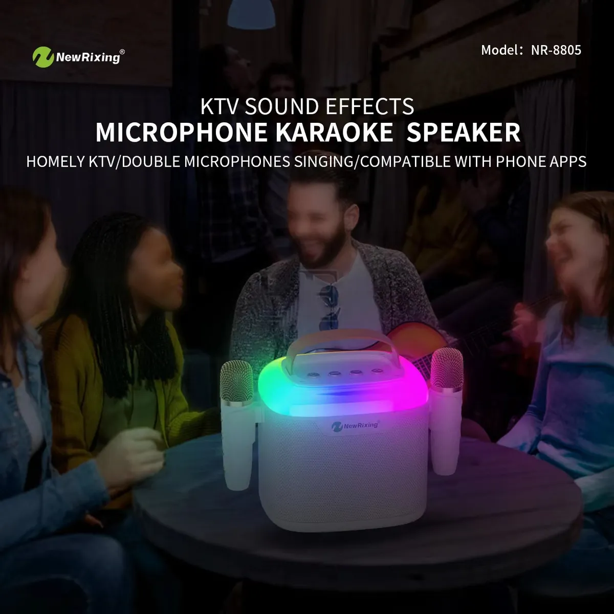 Portable Bluetooth Karaoke Speaker with Wireless Microphone - All-in-One Family KTV Audio System, Colorful LED Lights, Ideal for Parties and Home Entertainment showcase 2