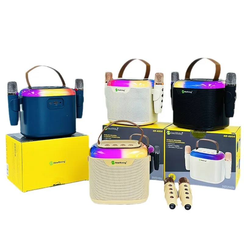 Portable Bluetooth Karaoke Speaker with Wireless Microphone - All-in-One Family KTV Audio System, Colorful LED Lights, Ideal for Parties and Home Entertainment thumbnail 1