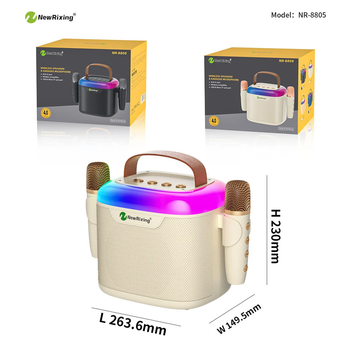 Portable Bluetooth Karaoke Speaker with Wireless Microphone - All-in-One Family KTV Audio System, Colorful LED Lights, Ideal for Parties and Home Entertainment showcase 4