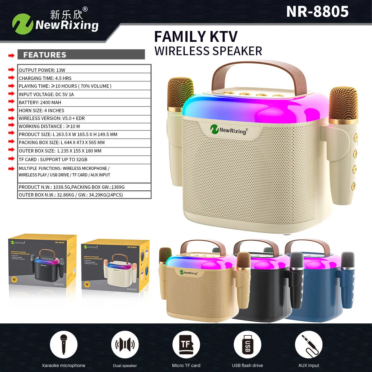 Portable Bluetooth Karaoke Speaker with Wireless Microphone - All-in-One Family KTV Audio System, Colorful LED Lights, Ideal for Parties and Home Entertainment showcase 5