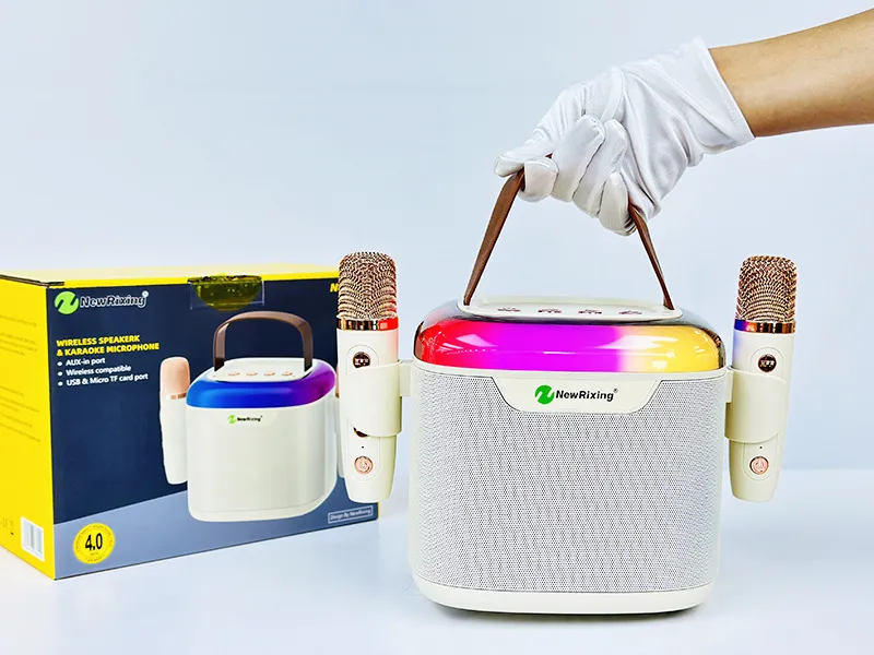 Portable Bluetooth Karaoke Speaker with Wireless Microphone - All-in-One Family KTV Audio System, Colorful LED Lights, Ideal for Parties and Home Entertainment showcase 12