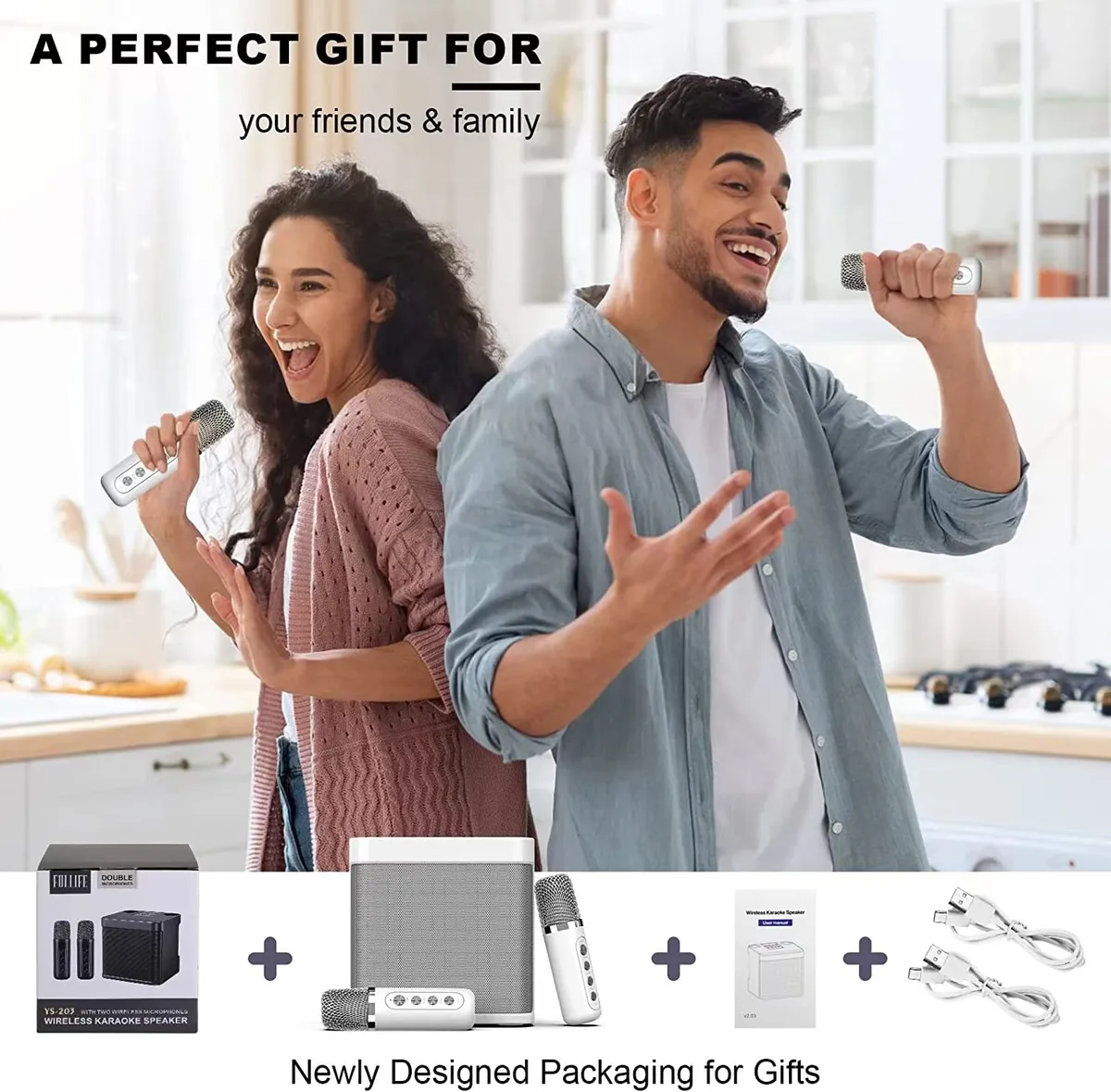 Ys203K Portable Bluetooth Speaker with Dual Wireless Microphones for KTV and Outdoor Home Use, Loud Stereo Sound, Rechargeable Battery showcase 7