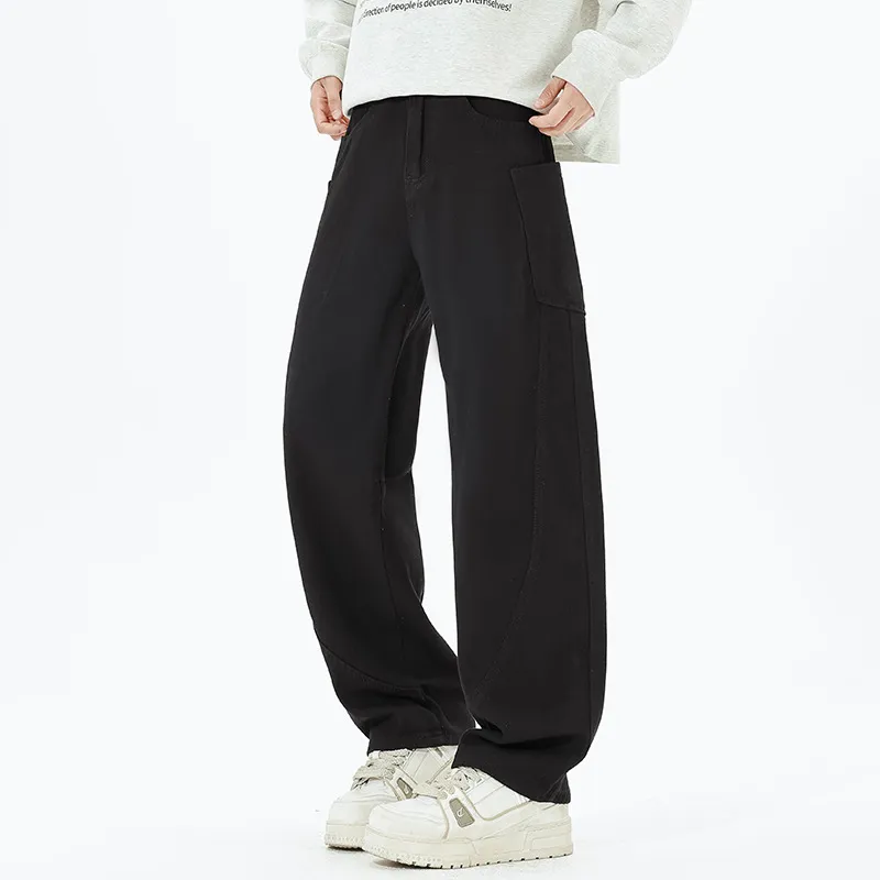 Men's Retro Loose Fit Wide Leg Jeans - Autumn/Winter American Design Straight Leg Floor Length Denim Pants thumbnail 4