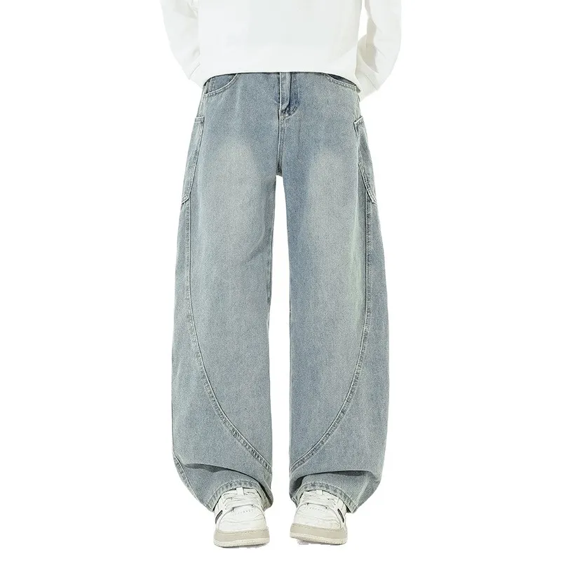 Men's Retro Loose Fit Wide Leg Jeans - Autumn/Winter American Design Straight Leg Floor Length Denim Pants thumbnail 5