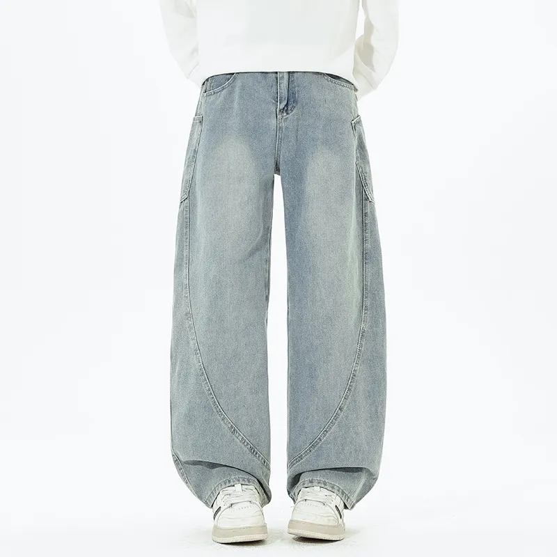 Men's Retro Loose Fit Wide Leg Jeans - Autumn/Winter American Design Straight Leg Floor Length Denim Pants thumbnail 7